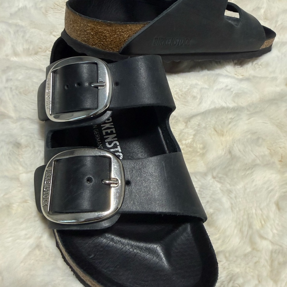 Birkenstock Black Sandals with Silver Buckles Size 6 EU 36
